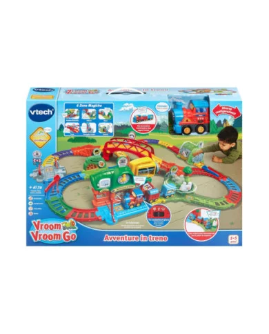Pista Trenino Elettrico Vroom Vroom Go – Avventure in Treno con Ostacoli e Zone Magiche, 1-5 Anni VTech