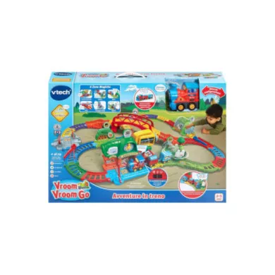 Pista Trenino Elettrico Vroom Vroom Go – Avventure in Treno con Ostacoli e Zone Magiche, 1-5 Anni VTech