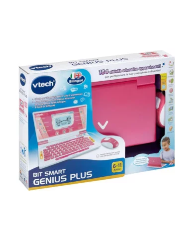 Computer Interattivo Bit Smart Genius Plus Rosa – Laptop Didattico Bilingue con Mouse, 164 Attività, 6-11 Anni VTech