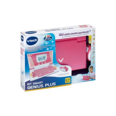Computer Interattivo Bit Smart Genius Plus Rosa – Laptop Didattico Bilingue con Mouse, 164 Attività, 6-11 Anni VTech