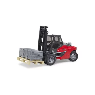 Carrello Elevatore Bruder Linde HT160S 1:16 – Muletto con Piastra e 3 Gabbie per Pallet, Giocattolo 3+ Anni