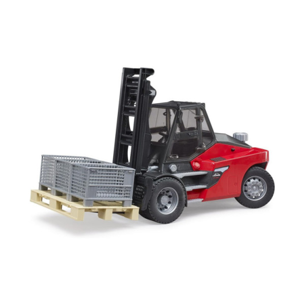 Carrello Elevatore Bruder Linde HT160S 1:16 – Muletto con Piastra e 3 Gabbie per Pallet, Giocattolo 3+ Anni