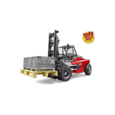 Carrello Elevatore Bruder Linde HT160S 1:16 – Muletto con Piastra e 3 Gabbie per Pallet, Giocattolo 3+ Anni