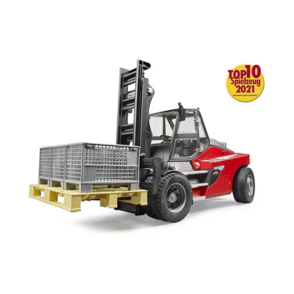 Carrello Elevatore Bruder Linde HT160S 1:16 – Muletto con Piastra e 3 Gabbie per Pallet, Giocattolo 3+ Anni
