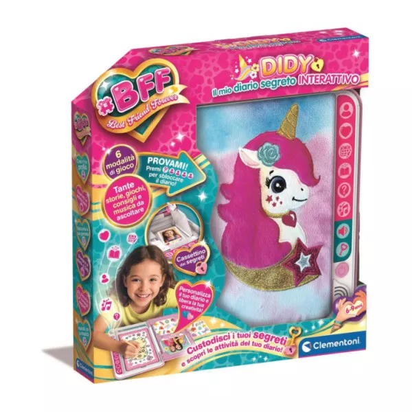 Diario Segreto Interattivo Unicorno – BFF Didy con Cassetto Segreti, Attività Creative, Matita e Stickers, 6-9 Anni Clementoni