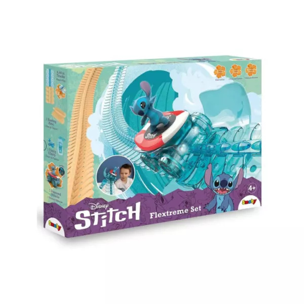Disney Stitch Flextreme Discovery Set – Circuito Flessibile 184 Pezzi con Veicolo Luminoso 4+ Anni Smoby