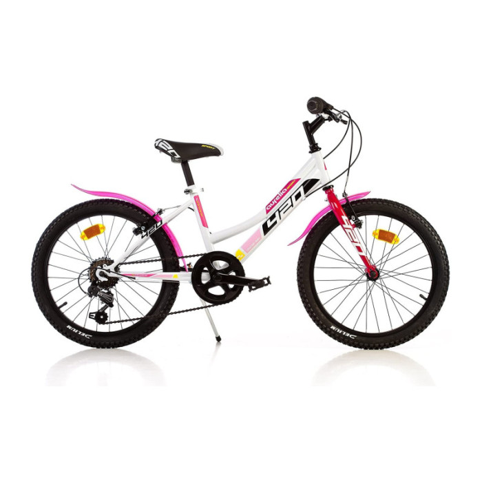 Bicicletta MTB 20" Ragazza – Dino Bikes Bianco/Fuxia, Telaio Hi-Ten 20", Freni V-Brake, Cerchi in Alluminio
