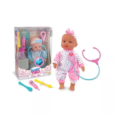 Bambola Baby Teo Prima Bua – Bambolotto Interattivo con Accessori Medico, Suoni e Luci, 3+ Anni