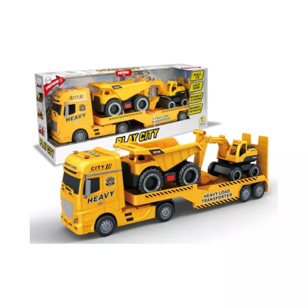 Camion Cantiere 1:16 – Bisarca con Escavatore e Dumper, Luci e Suoni, Veicoli a Frizione 3+ Anni