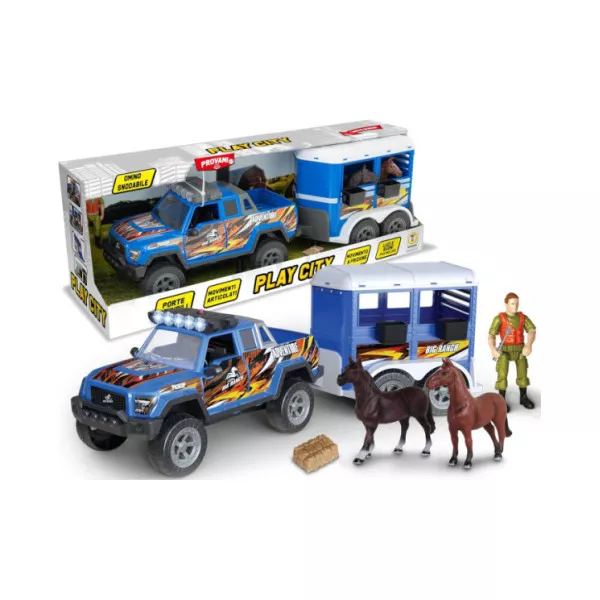 Playset Trasporto Cavalli – Pickup 4x4 con Rimorchio, Luci e Suoni, Cavalli e Accessori, Veicolo a Frizione 3+ Anni