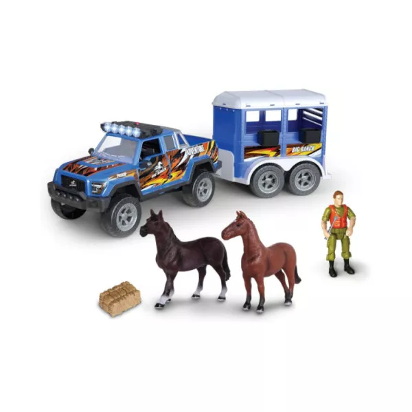 Playset Trasporto Cavalli – Pickup 4x4 con Rimorchio, Luci e Suoni, Cavalli e Accessori, Veicolo a Frizione 3+ Anni