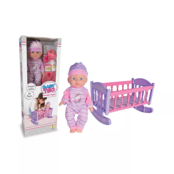 Bambola Baby Teo 30cm – Set Culla e Pappa con Accessori, Corpo Morbido, Gioco Imitativo 12+ Mesi