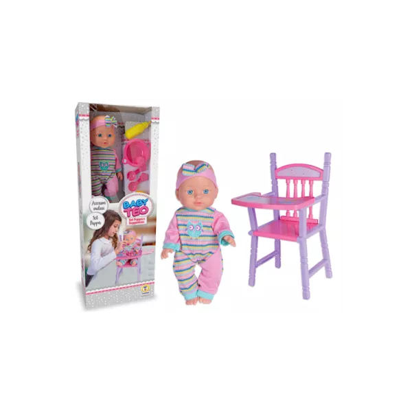 Bambola Baby Teo 30cm – Set Pappa con Seggiolone e Accessori, Corpo Morbido, Gioco Imitativo 12+ Mesi