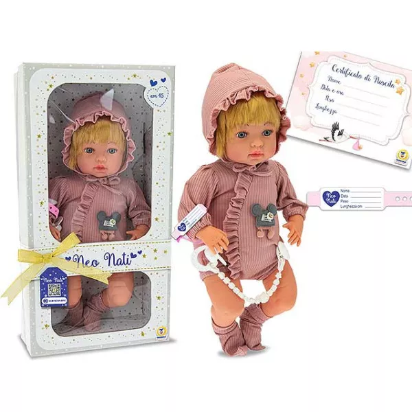 Bambolotto Neonato 45cm – Corpo Morbido in Vinile, Outfit Rosa e Certificato di Nascita, 3+ Anni