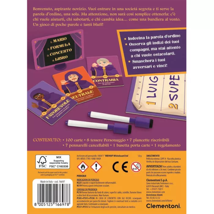 Gioco da Tavolo Secret Society – Party Game Deduzione e Parole Segrete 3-7 Giocatori, Clementoni