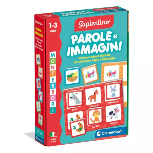 Flashcard Montessori Parole e Immagini – Carte Educative 1-3 Anni per Riconoscere Animali Cibi e Oggetti, Sapientino Clementoni