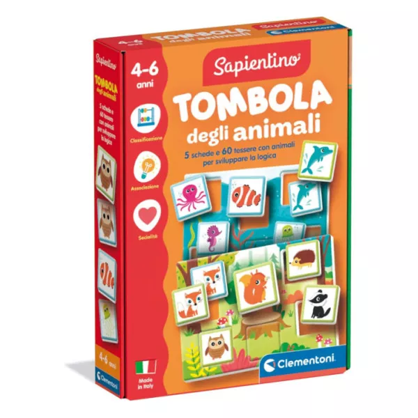 Flashcard Tombola degli Animali – Gioco Educativo 4-6 Anni con 60 Tessere Illustrate, Sapientino Clementoni