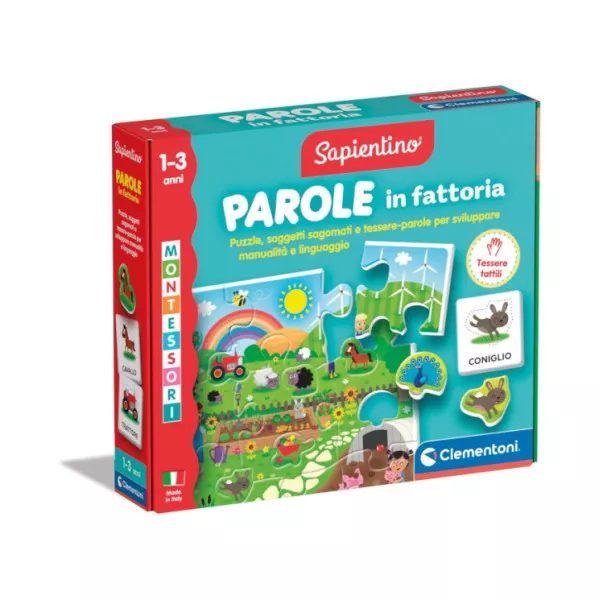 Parole in Fattoria Montessori – Puzzle Sagomati 1-3 Anni per Linguaggio e Manualità, Sapientino Clementoni