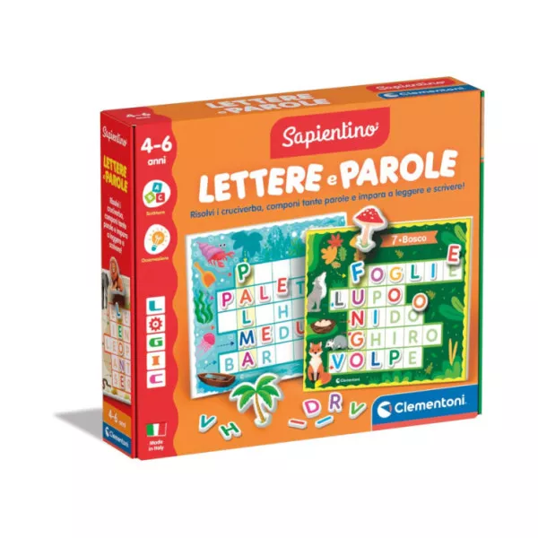 Logic Lettere e Parole – Gioco Educativo 4-6 Anni con Cruciverba per Imparare a Leggere e Scrivere, Sapientino Clementoni