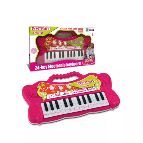 Tastiera Elettronica 24 Tasti Rosa Bontempi – Pianola Musicale con Suoni e Luci per Bambini 3+ Anni