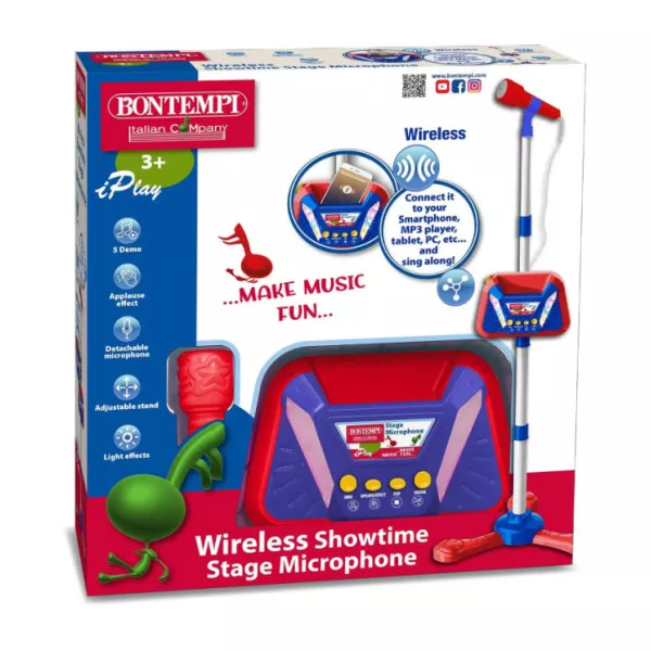 Microfono Wireless da Palco Bontempi WirelessStage Mic – Asta Regolabile e Effetti Sonori per Bambini 3+ Anni