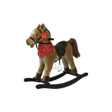 Cavallo a Dondolo con Verso – Gioco Cavalcabile in Legno 18+ Mesi Marrone Chiaro con Bandana