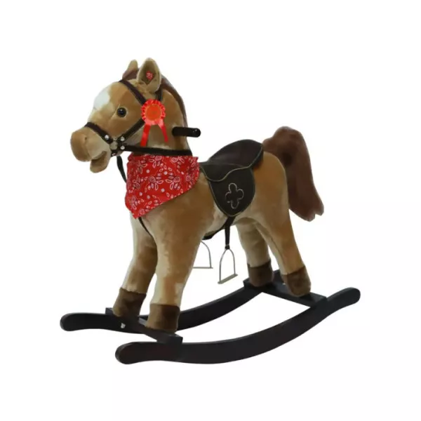 Cavallo a Dondolo con Verso – Gioco Cavalcabile in Legno 18+ Mesi Marrone Chiaro con Bandana
