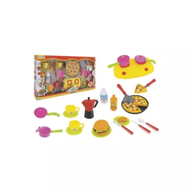 Playset Cucina con Pizza, Pentole e Moka – Set Accessori da Chef per Bambini 3+ Anni
