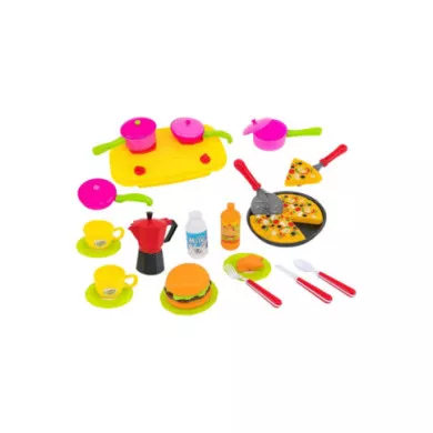 Playset Cucina con Pizza, Pentole e Moka – Set Accessori da Chef per Bambini 3+ Anni