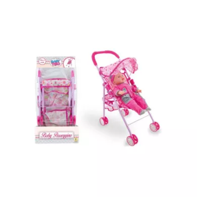Passeggino per Bambole Pieghevole – Carrozzina Giocattolo con Cappottina 3+ Anni (Colore Casuale)