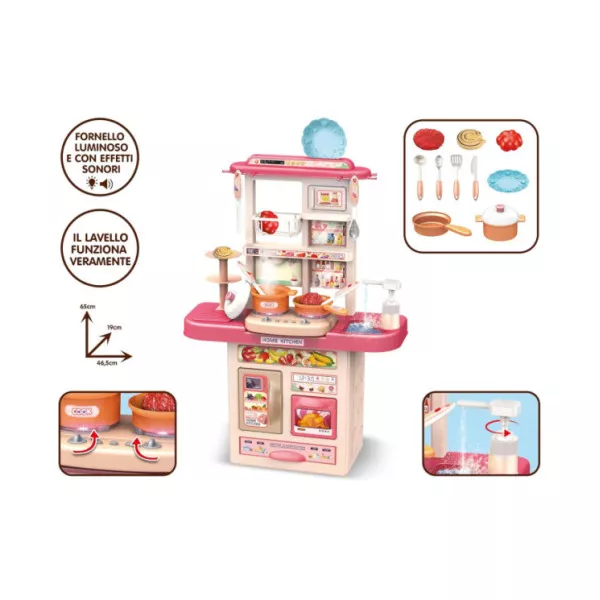 Cucina Giocattolo per Bambini 65 cm – Fornello con Luci e Suoni, Lavello Funzionante, Accessori Inclusi 3+ Anni