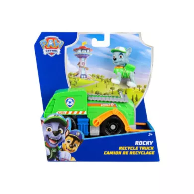 Paw Patrol Camion della Raccolta Rifiuti di Rocky con Veicolo e Personaggio 3+ Anni, Gioco Immaginazione Bambini