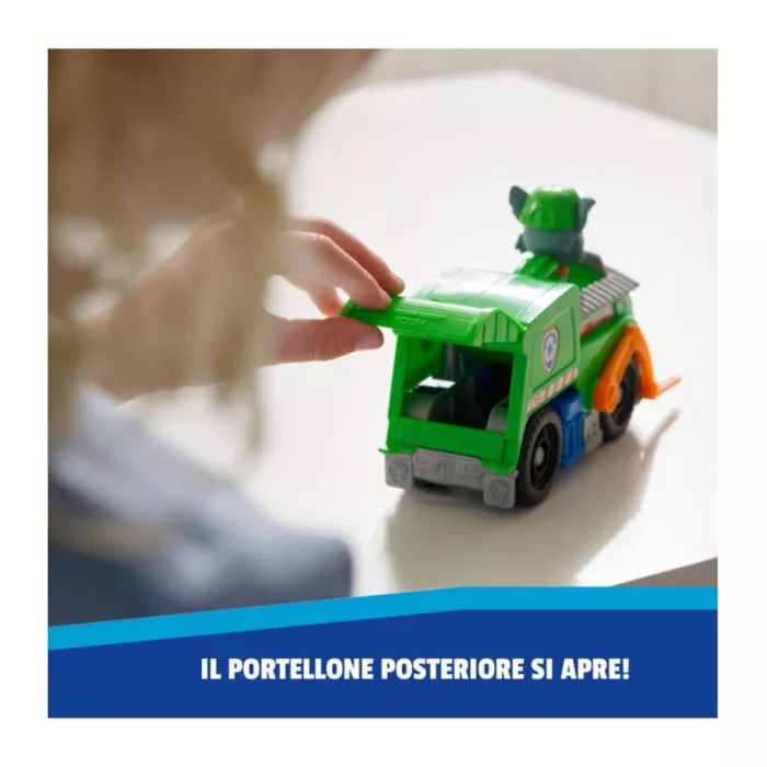 Paw Patrol Camion della Raccolta Rifiuti di Rocky con Veicolo e Personaggio 3+ Anni, Gioco Immaginazione Bambini