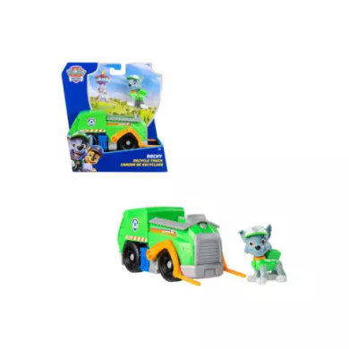 Paw Patrol Camion della Raccolta Rifiuti di Rocky con Veicolo e Personaggio 3+ Anni, Gioco Immaginazione Bambini