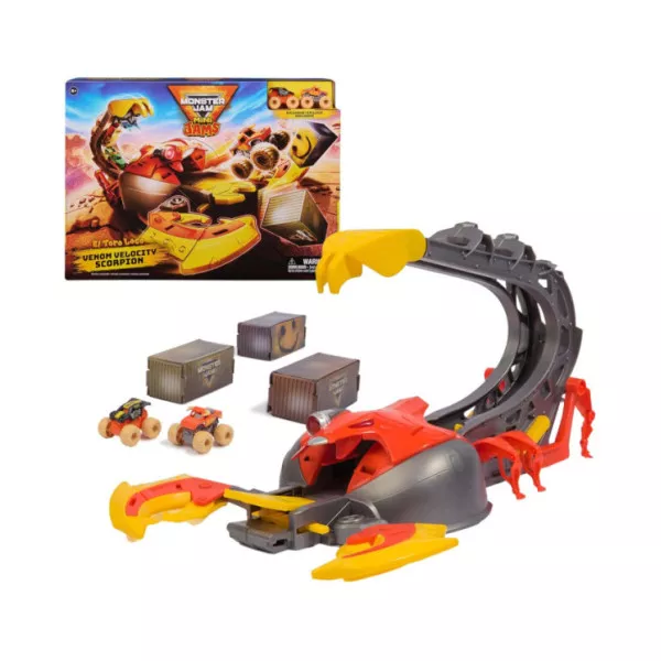 Monster Jam Set di Gioco Venom Velocity Scorpion con Pista e 2 Monster Truck 1:87, Bambini 3-6 Anni