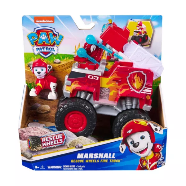 Paw Patrol Rescue Wheels Marshall con Camion dei Pompieri e Personaggio 3+ Anni, Veicolo Giocattolo con Lanciamissili