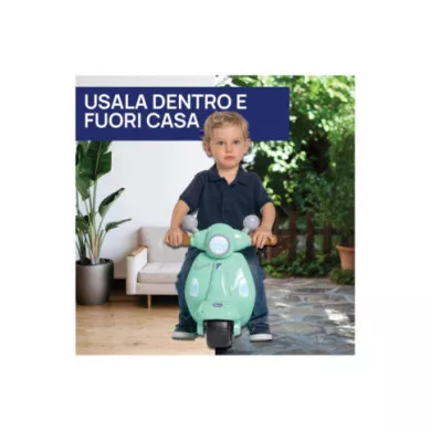 Vespa Primavera Verde Acqua – Moto Cavalcabile 1-3 Anni con Luci, Suoni e Ruote di Supporto Rimovibili, Max 25 kg