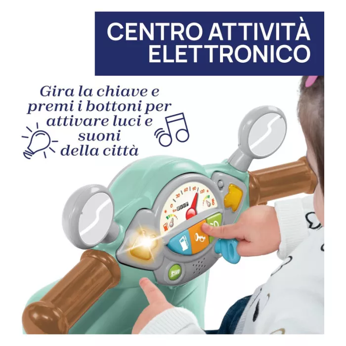 Vespa Primavera Verde Acqua – Moto Cavalcabile 1-3 Anni con Luci, Suoni e Ruote di Supporto Rimovibili, Max 25 kg