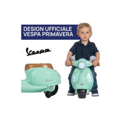 Vespa Primavera Verde Acqua – Moto Cavalcabile 1-3 Anni con Luci, Suoni e Ruote di Supporto Rimovibili, Max 25 kg