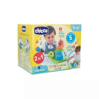 Chicco Tartaruga Incastra e Tira – Gioco Trainabile Elettronico con 5 Palline da Incastro, 12-36 Mesi