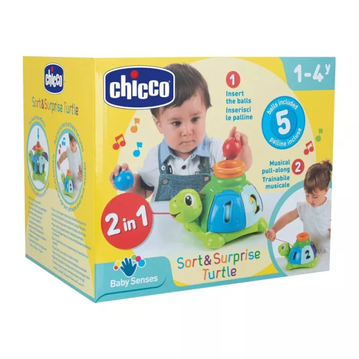 Chicco Tartaruga Incastra e Tira – Gioco Trainabile Elettronico con 5 Palline da Incastro, 12-36 Mesi