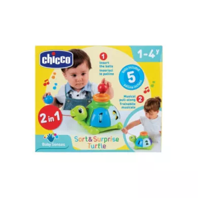 Chicco Tartaruga Incastra e Tira – Gioco Trainabile Elettronico con 5 Palline da Incastro, 12-36 Mesi