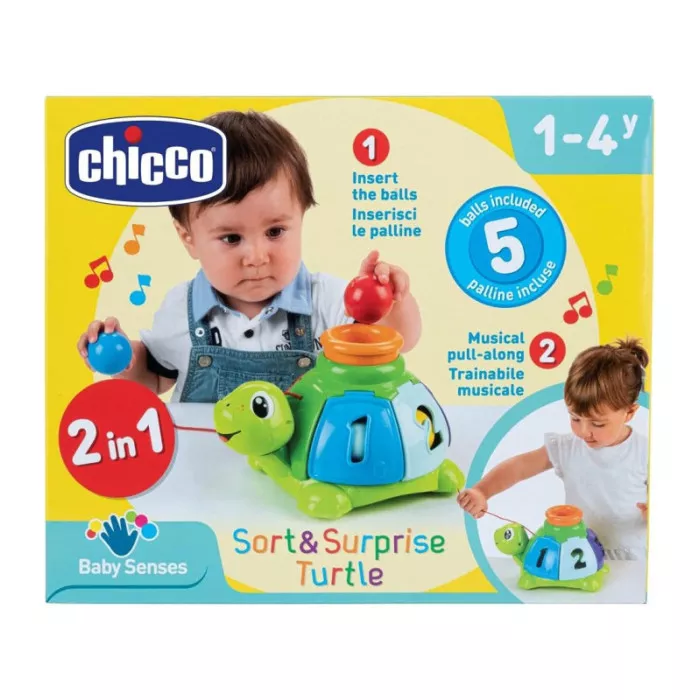 Chicco Tartaruga Incastra e Tira – Gioco Trainabile Elettronico con 5 Palline da Incastro, 12-36 Mesi