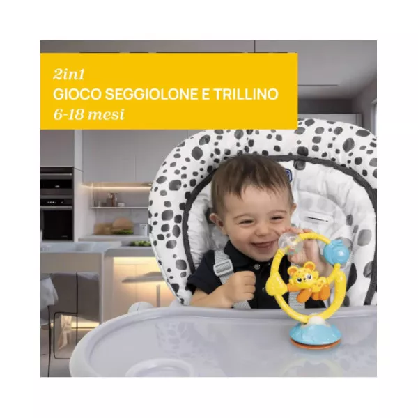 Chicco Gioco Seggiolone Amico della Giungla – Sonaglio con Ventosa, Attività Tattili e Manuali, 6-18 Mesi