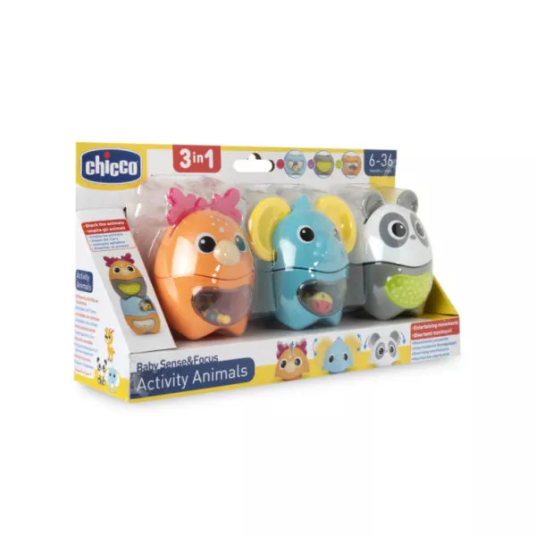 Activity Animals Chicco – Set 3 Animaletti Impilabili e Sensoriali per Bambini 6-36 Mesi