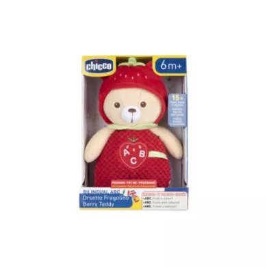 Orsetto Fragolino Chicco – Peluche Interattivo Trilingue ABC con Suoni e Filastrocche, 6+ Mesi