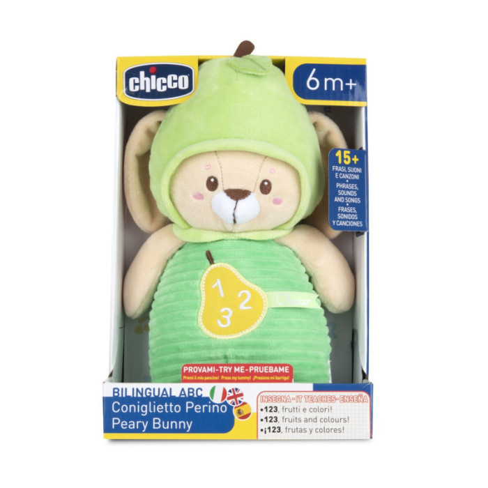 Coniglietto Perino Chicco – Peluche Interattivo Trilingue con Suoni e Numeri, 6+ Mesi