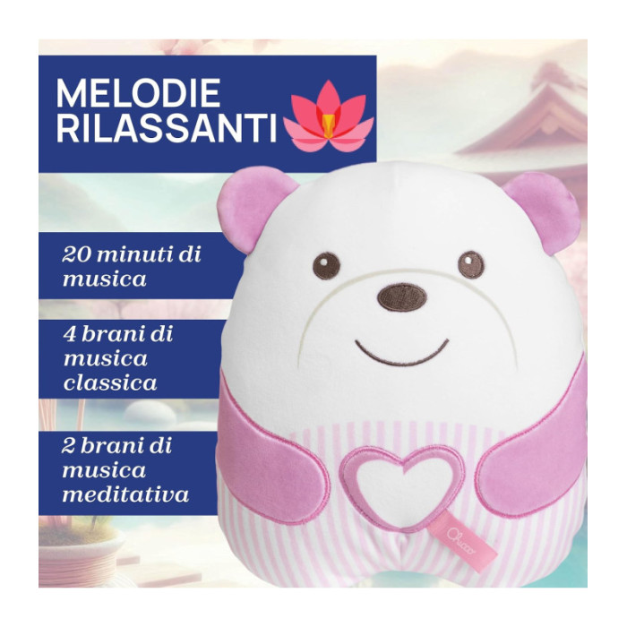 Peluche Orsetto Rosa Chicco – Peluche Elettronico Morbido con Musica Rilassante e Luce Soffusa, 0+ Mesi
