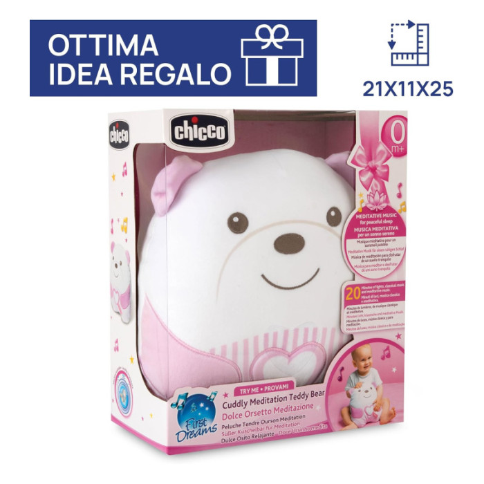 Peluche Orsetto Rosa Chicco – Peluche Elettronico Morbido con Musica Rilassante e Luce Soffusa, 0+ Mesi
