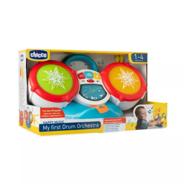 Chicco La Mia Prima Batteria – Batteria Musicale Elettronica con 2 Tamburi, Cimbalino, Bacchette e Luci, 18-36 Mesi